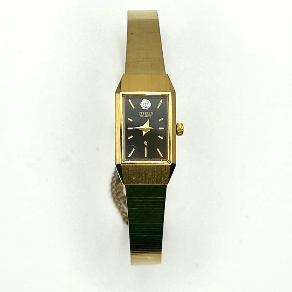 Vintage Citizen CQ Gold Plated  Diamond  Rectangular  Ladies Watch Working